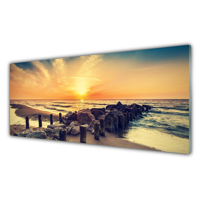 Obraz na skle Pláž Vlnolam Moře Západ