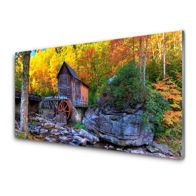 Obraz na skle Vodní Mlýn Podzimní Les