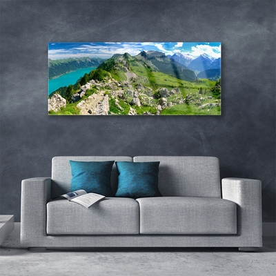 Obraz na skle Louka Hory Krajina Příroda