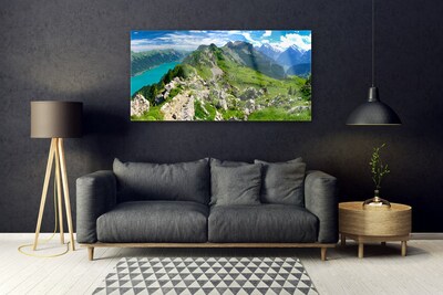 Obraz na skle Louka Hory Krajina Příroda
