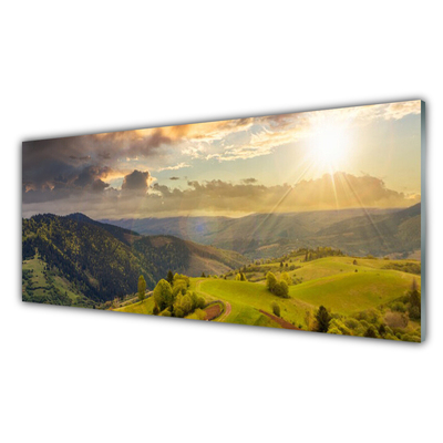 Obraz na skle Hory Louka Západ Slunce