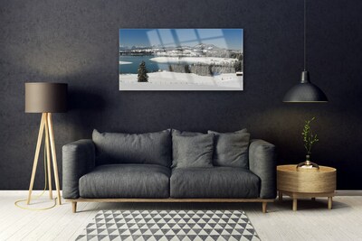 Obraz na skle Jezero Sníh Krajina Hory