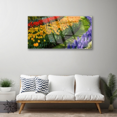Obraz na skle Květiny Zahrada Tulipány