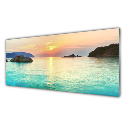 Obraz na skle Slunce Skály Moře Krajina