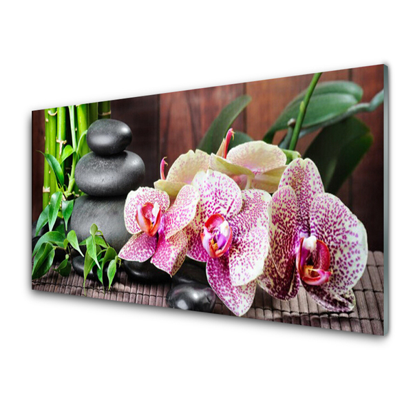 Obraz na skle Bambus Kameny Zen Květiny