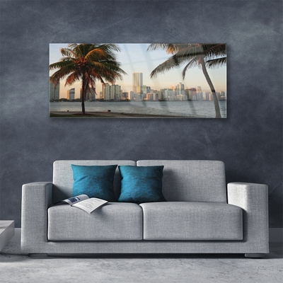 Obraz na skle Palmy Tropy Město Moře