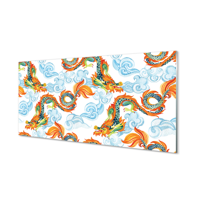 Skleněný panel Japonské barevné draky