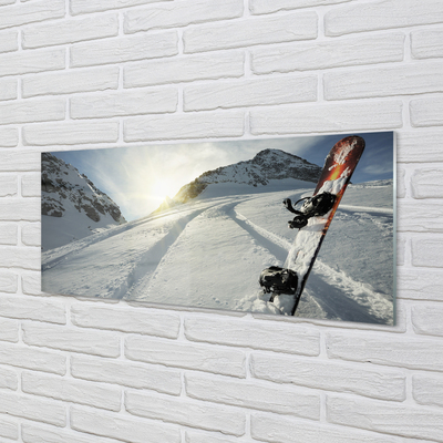 Skleněný panel Deska ve sněhu horách