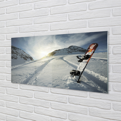 Skleněný panel Deska ve sněhu horách