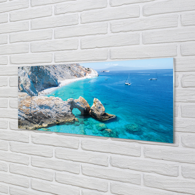 Skleněný panel Řecko Beach břehu moře