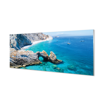 Skleněný panel Řecko Beach břehu moře