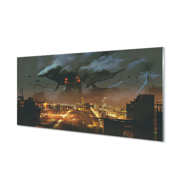 Skleněný panel Město v noci kouř monster