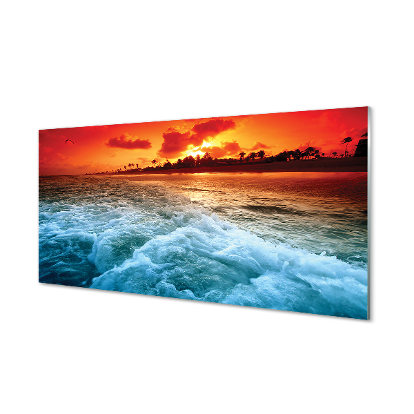 Skleněný panel Sea strom západ