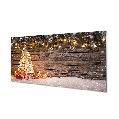 Skleněný panel Vánoční strom dekorace sníh