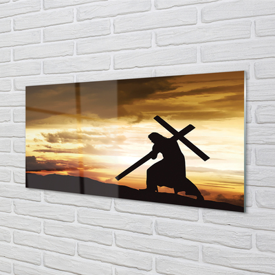 Skleněný panel Jesus cross západ slunce