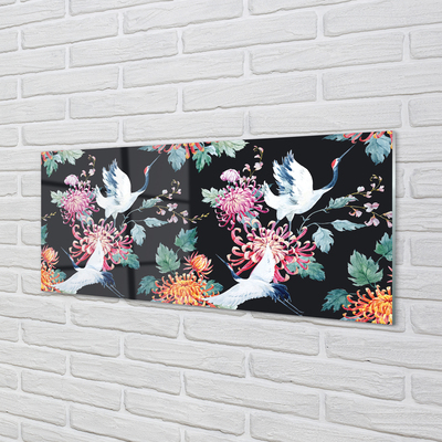 Skleněný panel Ptáci s květinami