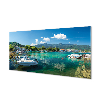 Skleněný panel Řecko Marina moře hory