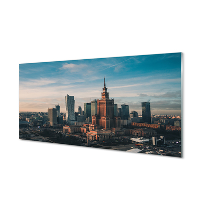 Skleněný panel Varšava panorama mrakodrapů svítání