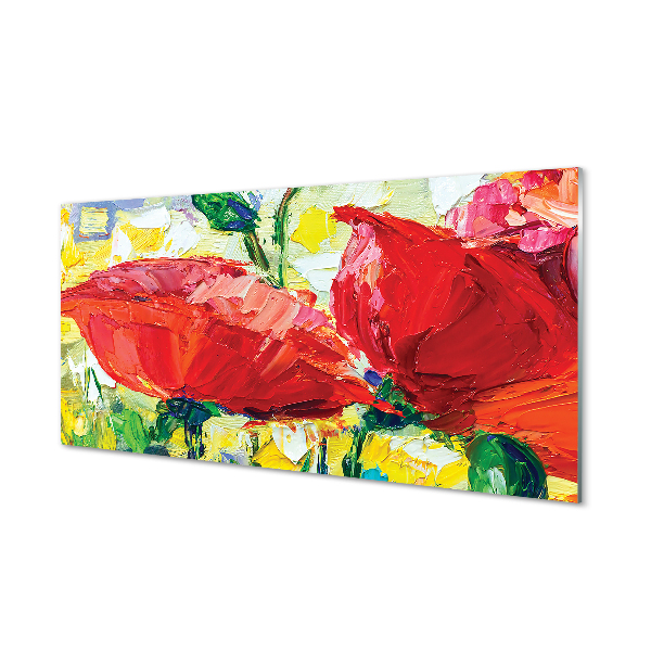 Skleněný panel červené květy