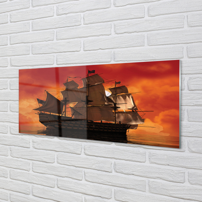 Skleněný panel Loď moře oranžová obloha