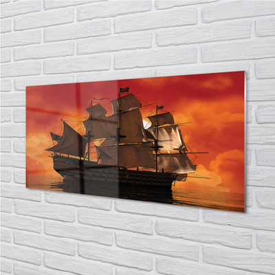 Skleněný panel Loď moře oranžová obloha