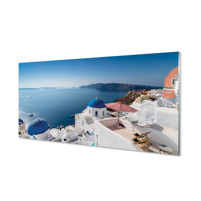 Skleněný panel Řecko sea panorama budov