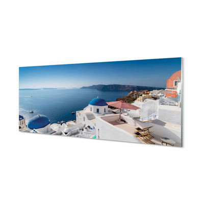 Skleněný panel Řecko sea panorama budov