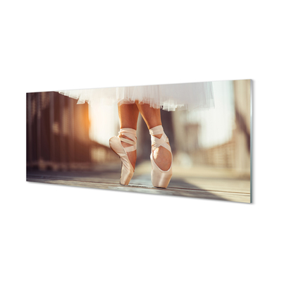 Skleněný panel Bílé baletní boty ženské nohy