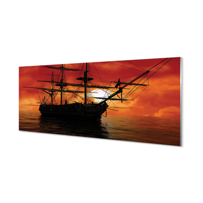 Skleněný panel Loď moře nebe mraky slunce