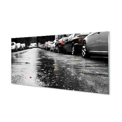 Skleněný panel Car podzimní listí silnice