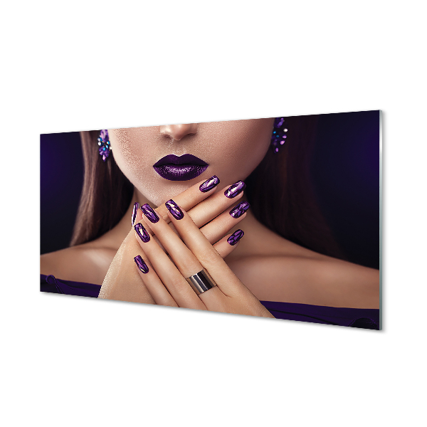 Skleněný panel Ženské ruce fialové rty