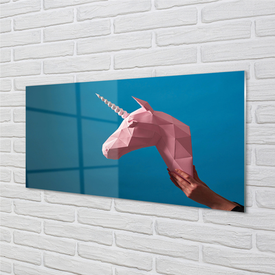 Skleněný panel Růžový jednorožec origami