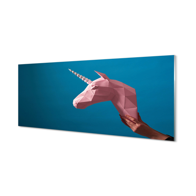 Skleněný panel Růžový jednorožec origami