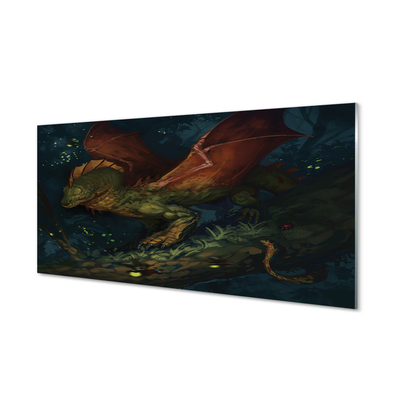 Skleněný panel Zelený drak v lese