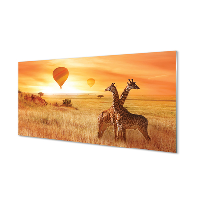 Skleněný panel Balóny nebe žirafa