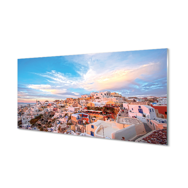 Skleněný panel Řecko panorama města západu slunce