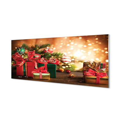 Skleněný panel Dárky vánoční ozdoby světla