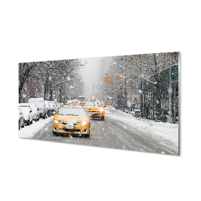 Skleněný panel Zimě sníh auto s řidičem