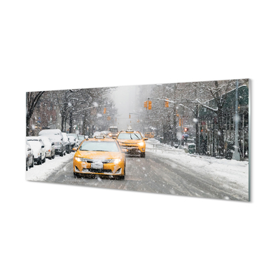 Skleněný panel Zimě sníh auto s řidičem