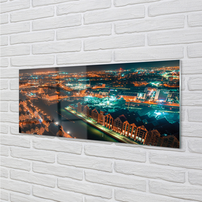 Skleněný panel Gdańsk River noční panorama