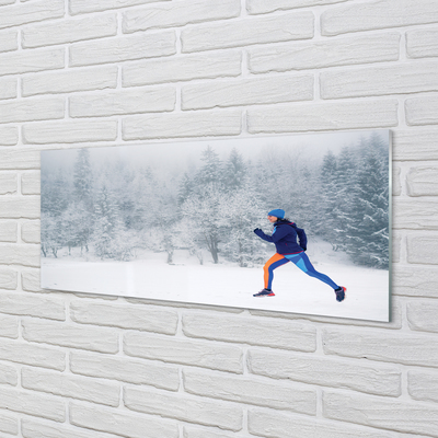 Skleněný panel Les v zimě sníh muž