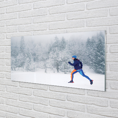 Skleněný panel Les v zimě sníh muž