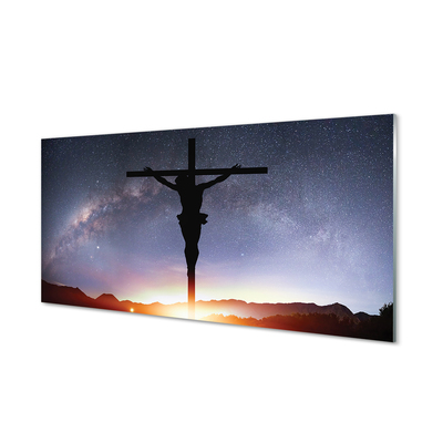 Skleněný panel Ježíš ukřižován nebe