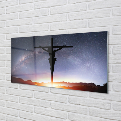 Skleněný panel Ježíš ukřižován nebe