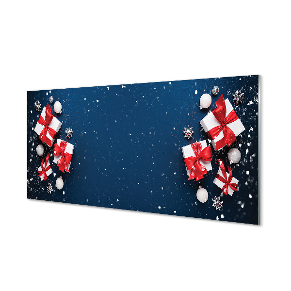 Skleněný panel Dárky cetky sníh