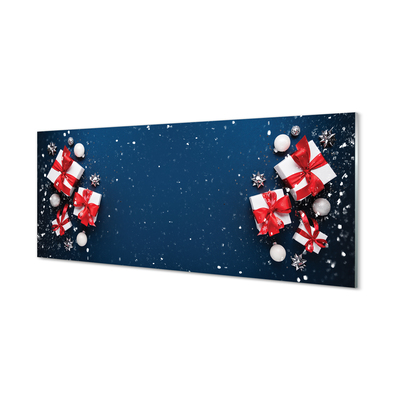 Skleněný panel Dárky cetky sníh