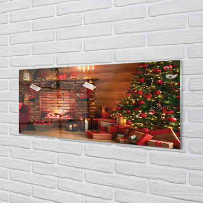 Skleněný panel Ozdoby na vánoční stromeček dárky ohniště