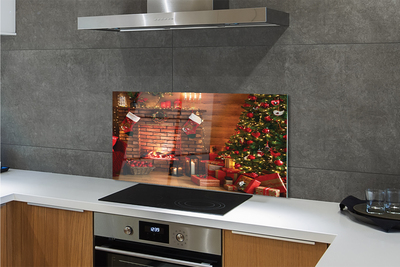 Skleněný panel Ozdoby na vánoční stromeček dárky ohniště