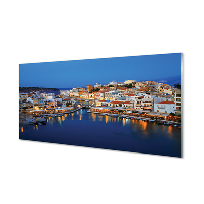 Skleněný panel Město v noci Řecko Coast