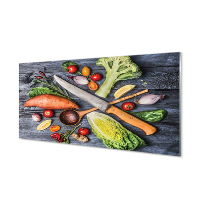 Skleněný panel Nůž vlákna příze špenát rajčata